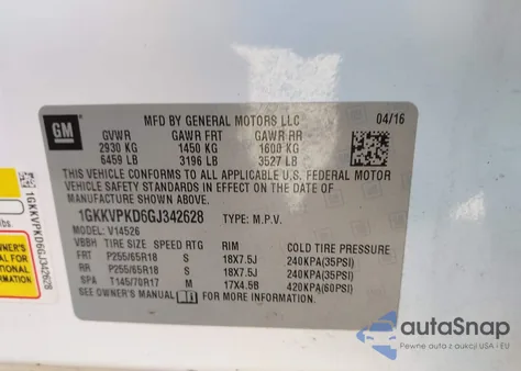 2016 GMC Acadia Sle-2 from USA, damaged, VIN 1GKKVPKD6GJ342628